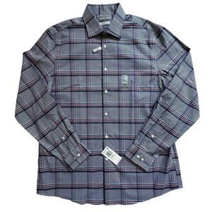 NWT Michael Kors Long Sleeve Blue Wine Plaid Button Down 16.5 34-35